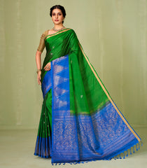 Leafy Green Handloom Soft Silk Saree With Floral Motifs-SO3998