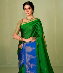 Leafy Green Handloom Soft Silk Saree With Floral Motifs-SO3998