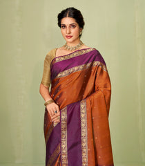 Rust Handloom Soft Silk Saree With Buttas & Contrast Border-SO4039