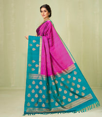 Magenta Handloom Soft Silk Saree With Stripes & Contrast Border-SO4023