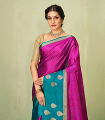 Magenta Handloom Soft Silk Saree With Stripes & Contrast Border-SO4023