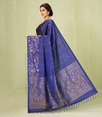 Navy Blue Handloom Soft Silk Saree With Floral Motifs-SO3997