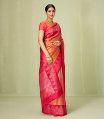 Orange Handloom Soft Silk Saree With Stripes & Contrast Border-SO4045