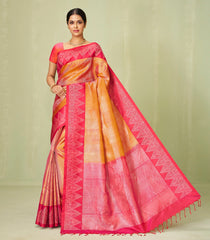 Orange Handloom Soft Silk Saree With Stripes & Contrast Border-SO4045
