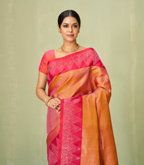 Orange Handloom Soft Silk Saree With Stripes & Contrast Border-SO4045