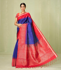 Blue Handloom Soft Silk Saree With Buttas & Contrast Border-SO4031