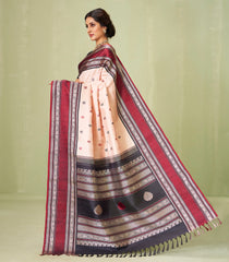 Light Peach Handloom Korvai Kanchipuram Silk Saree With Annam Buttas-KA12608