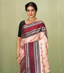 Light Peach Handloom Korvai Kanchipuram Silk Saree With Annam Buttas-KA12608