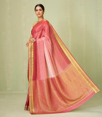 Peach Woven Mysore Crepe Silk Saree With Ombre Dyeing & Zari Stripes-MS3133