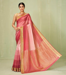 Peach Woven Mysore Crepe Silk Saree With Ombre Dyeing & Zari Stripes-MS3133