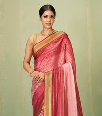 Peach Woven Mysore Crepe Silk Saree With Ombre Dyeing & Zari Stripes-MS3133