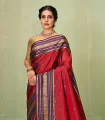 Crimson Handloom Soft Silk Saree With Buttas & Contrast Border-SO4038
