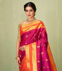 Magenta Handloom Kanchipuram Silk Saree With Floral Buttas-KA12616