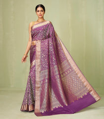 Dark Purple Woven Mysore Silk Saree With Peacock Motifs-MS3085