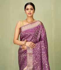 Dark Purple Woven Mysore Silk Saree With Peacock Motifs-MS3085
