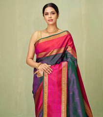 Midnight Blue Handloom Kanchipuram Silk Saree With Raindrop Buttas-KA12610