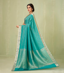 Cyan Woven Mysore Silk Saree With Floral Motifs-MS3086