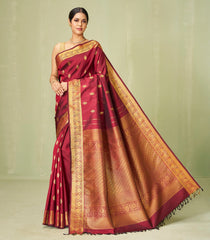 Maroon Handloom Kanchipuram Silk Saree With Floral Zari Buttas-KA12977