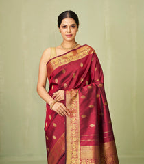 Maroon Handloom Kanchipuram Silk Saree With Floral Zari Buttas-KA12977