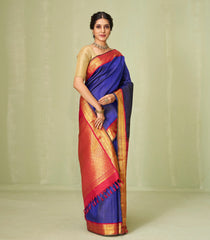 Dark Blue Handloom Soft Silk Saree With Zari Stripes-KA12598