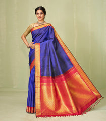 Dark Blue Handloom Soft Silk Saree With Zari Stripes-KA12598