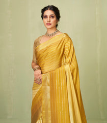 Yellow Woven Mysore Crepe Silk Saree With Ombre Dyeing & Zari Stripes-MS3134