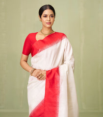 White Handloom Soft Silk Saree With Floral Motifs & Contrast Border-SO4017