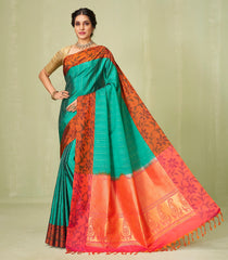 Cyan Handloom Soft Silk Saree With Dotted Floral Motifs-SO3991