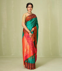 Cyan Handloom Soft Silk Saree With Dotted Floral Motifs-SO3991