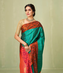 Cyan Handloom Soft Silk Saree With Dotted Floral Motifs-SO3991