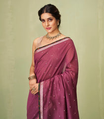 Maroon Woven Tussar Silk Saree With Buttas & Printed Blouse-TU3004