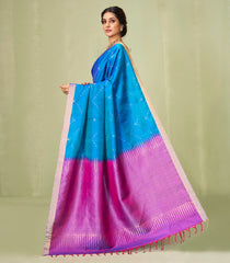 Blue Handloom Soft Silk Saree With Stripes & Floral Motifs-SO3987
