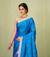 Blue Handloom Soft Silk Saree With Stripes & Floral Motifs-SO3987