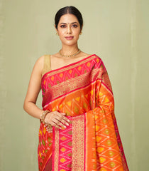 Orange Handloom Soft Silk Saree With Printed Tie & Dye Motifs-SO3990