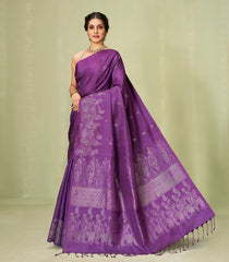 Purple Handloom Soft Silk Saree With Floral Buttas-SO4026