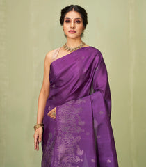 Purple Handloom Soft Silk Saree With Floral Buttas-SO4026