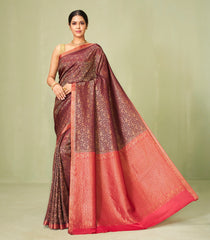 Maroon Woven Mysore Silk Saree With Elephant Motifs-MS3087
