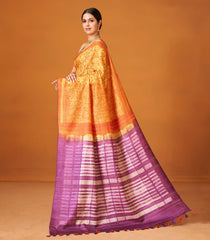 Mango Yellow Woven Tussar Silk Saree With Printed Floral Motifs-TU3001