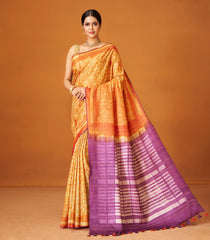 Mango Yellow Woven Tussar Silk Saree With Printed Floral Motifs-TU3001