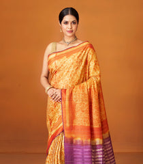 Mango Yellow Woven Tussar Silk Saree With Printed Floral Motifs-TU3001