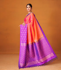Peach Handloom Soft Silk Saree With Floral Buttas & Contrast Border-SO4020