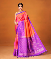 Peach Handloom Soft Silk Saree With Floral Buttas & Contrast Border-SO4020