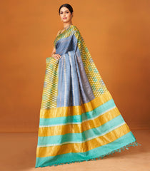 Grey Woven Tussar Silk Saree With Printed Floral Motifs-TU2997