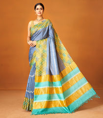 Grey Woven Tussar Silk Saree With Printed Floral Motifs-TU2997