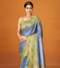Grey Woven Tussar Silk Saree With Printed Floral Motifs-TU2997
