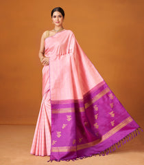 Peach Handloom Kanchipuram Silk Saree With Checks-KA12604
