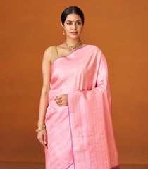 Peach Handloom Kanchipuram Silk Saree With Checks-KA12604