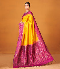 Yellow Handloom Soft Silk Saree With Contrast Floral Border-SO3993
