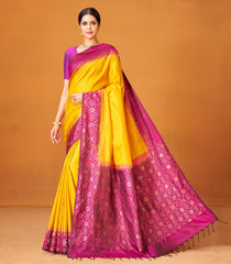 Yellow Handloom Soft Silk Saree With Contrast Floral Border-SO3993