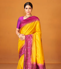 Yellow Handloom Soft Silk Saree With Contrast Floral Border-SO3993